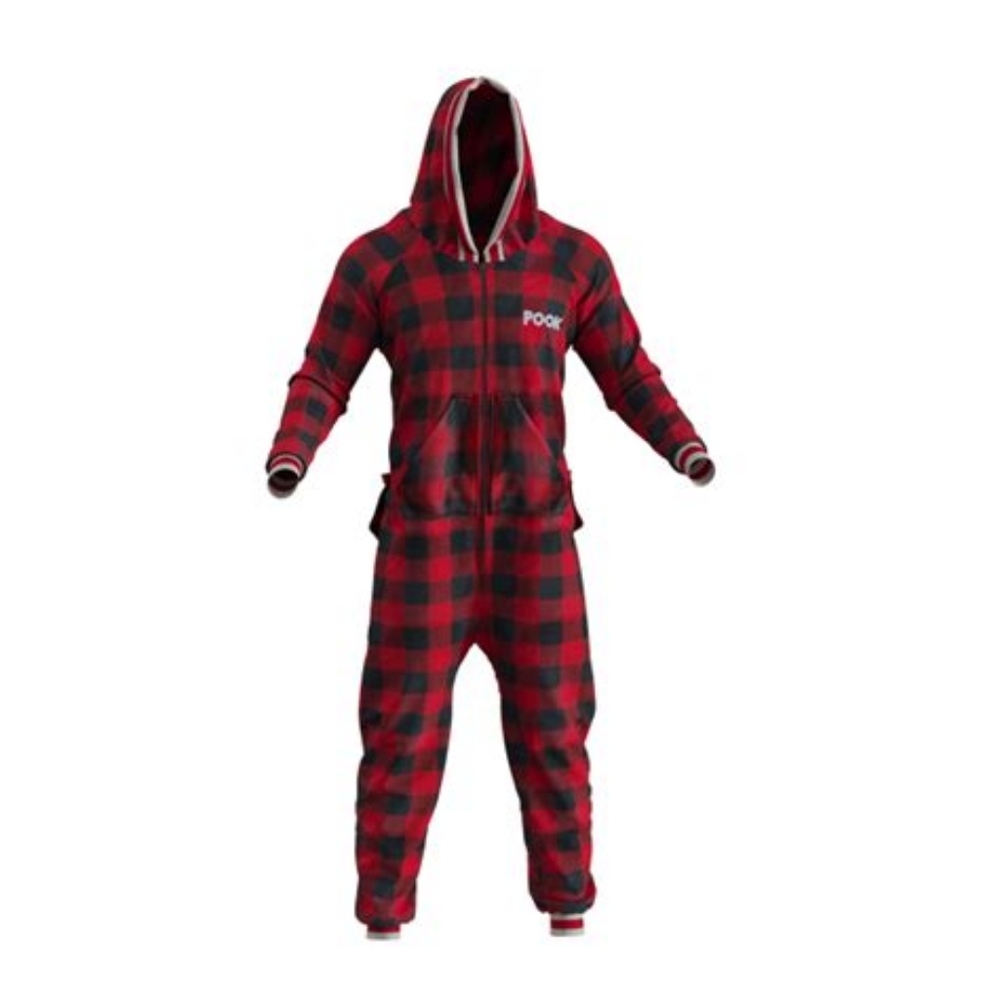 POOK Adult Unisex Plaid Fleece Onesie Pajamas With Butt-Flap - NWT - Small